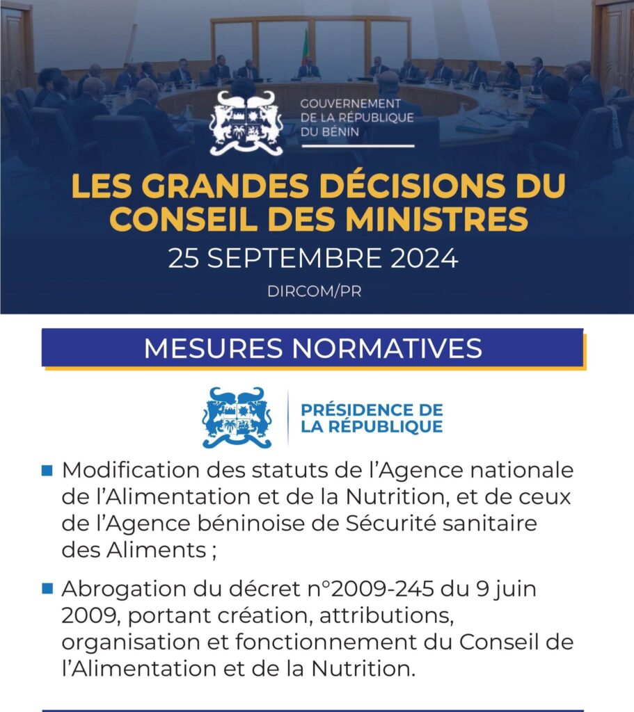 Les décisions clés du Conseil des ministres du 25 septembre 2024